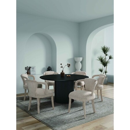 Manhattan Comfort 7-Piece Hathaway 59.05 Round Dining Set in Black with 6 Flor Dining Chairs in Grey 6-DT05DC088AR-BKGD